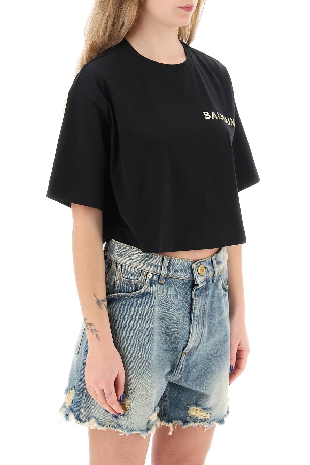 cropped t-shirt with metallic logo