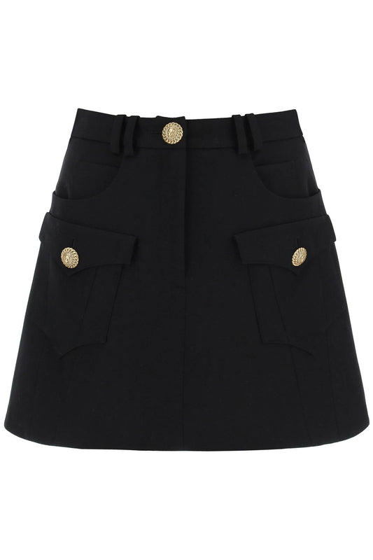 trapeze mini skirt with embossed buttons