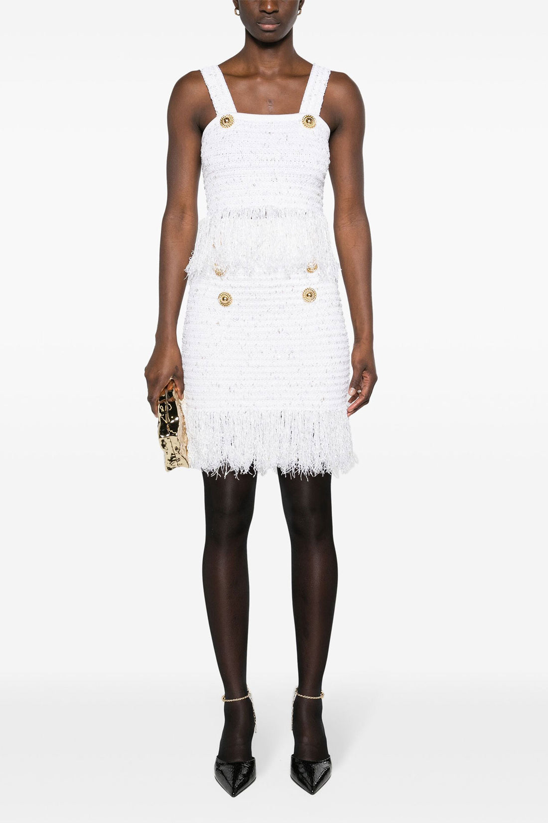 BALMAIN 34 fringed tweed tweed skirt