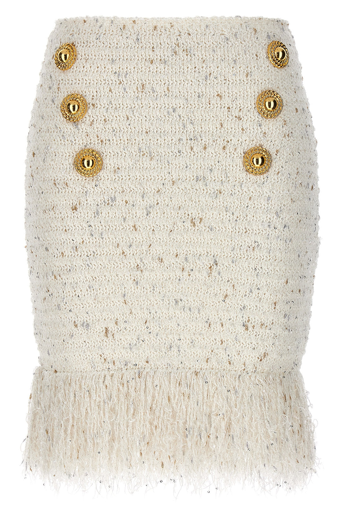 BALMAIN 34 fringed tweed tweed skirt