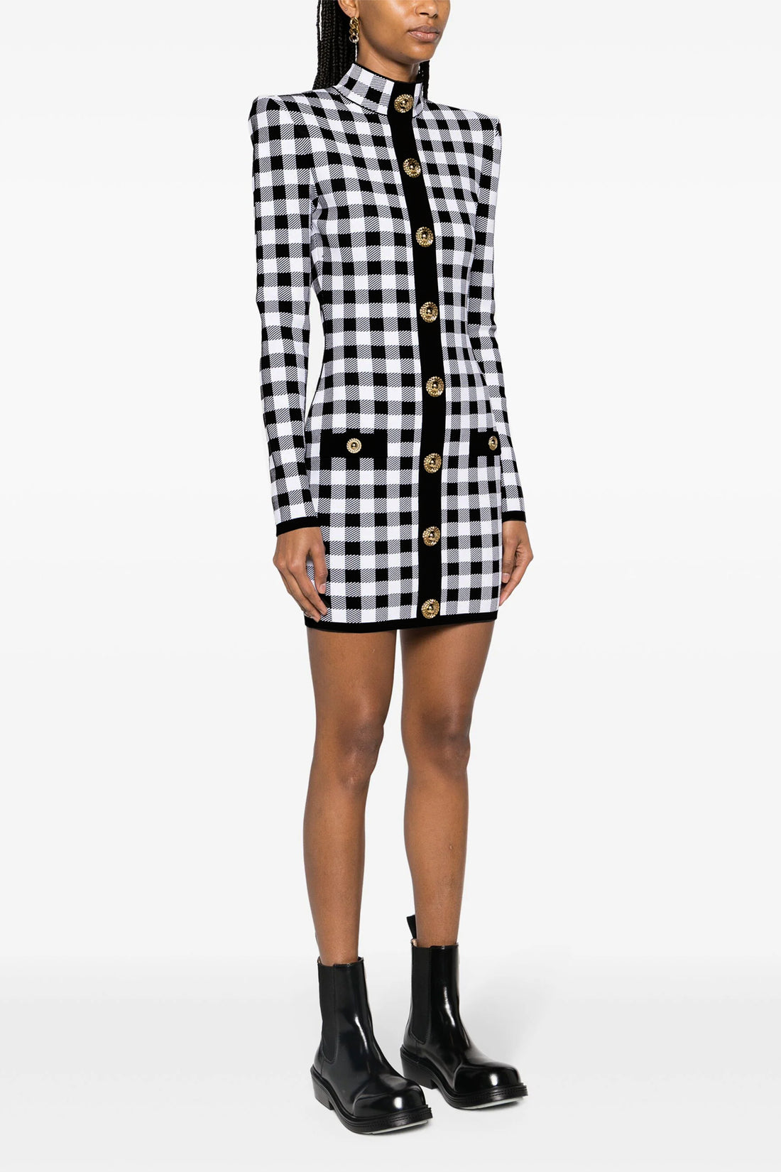 BALMAIN 34 vichy print viscose blend knit dress