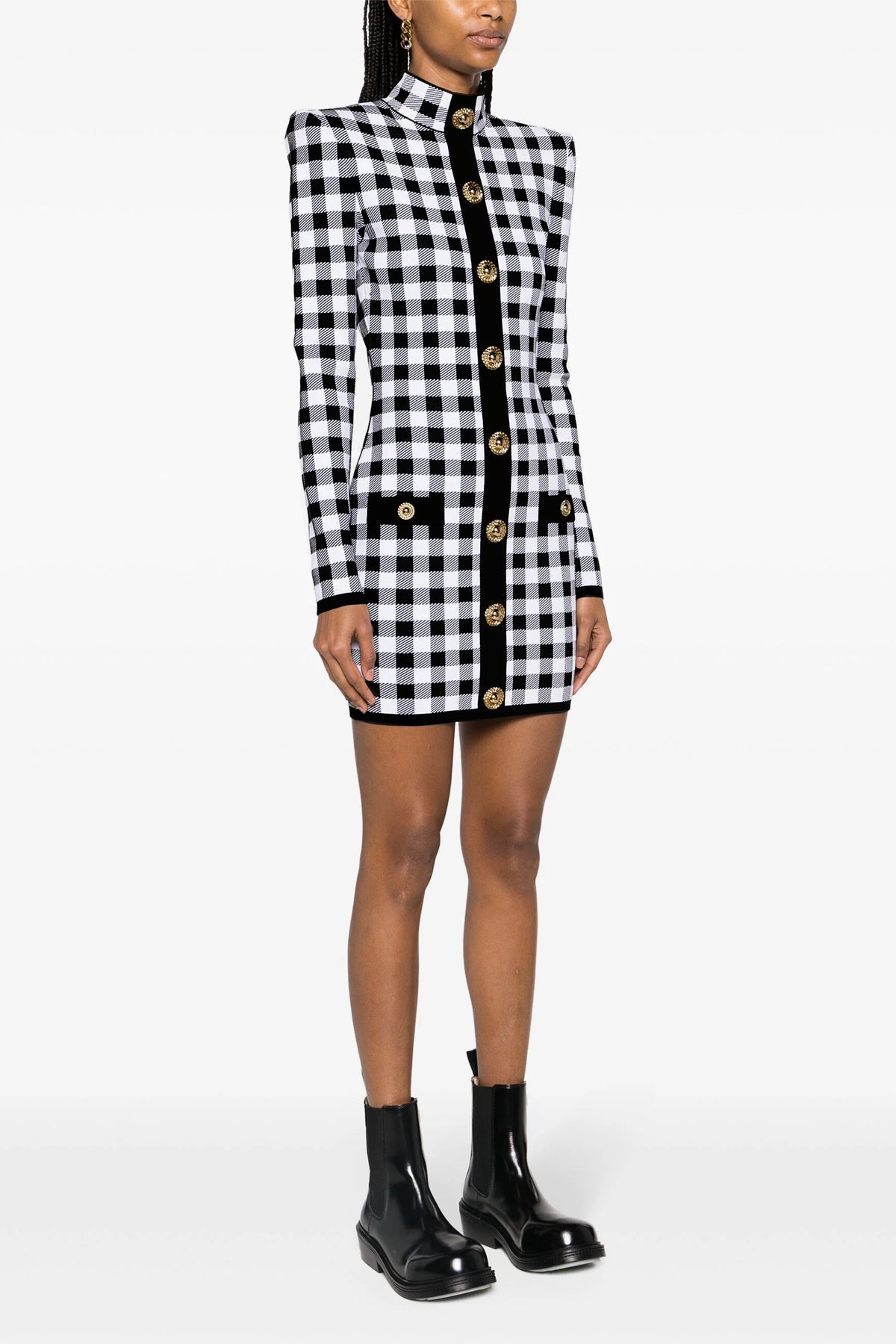 vichy print viscose blend knit dress