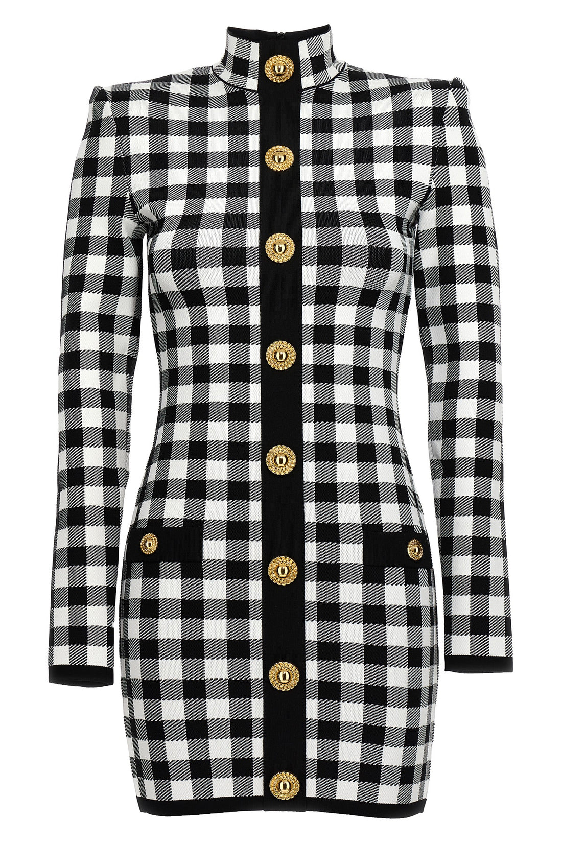 BALMAIN 34 vichy print viscose blend knit dress