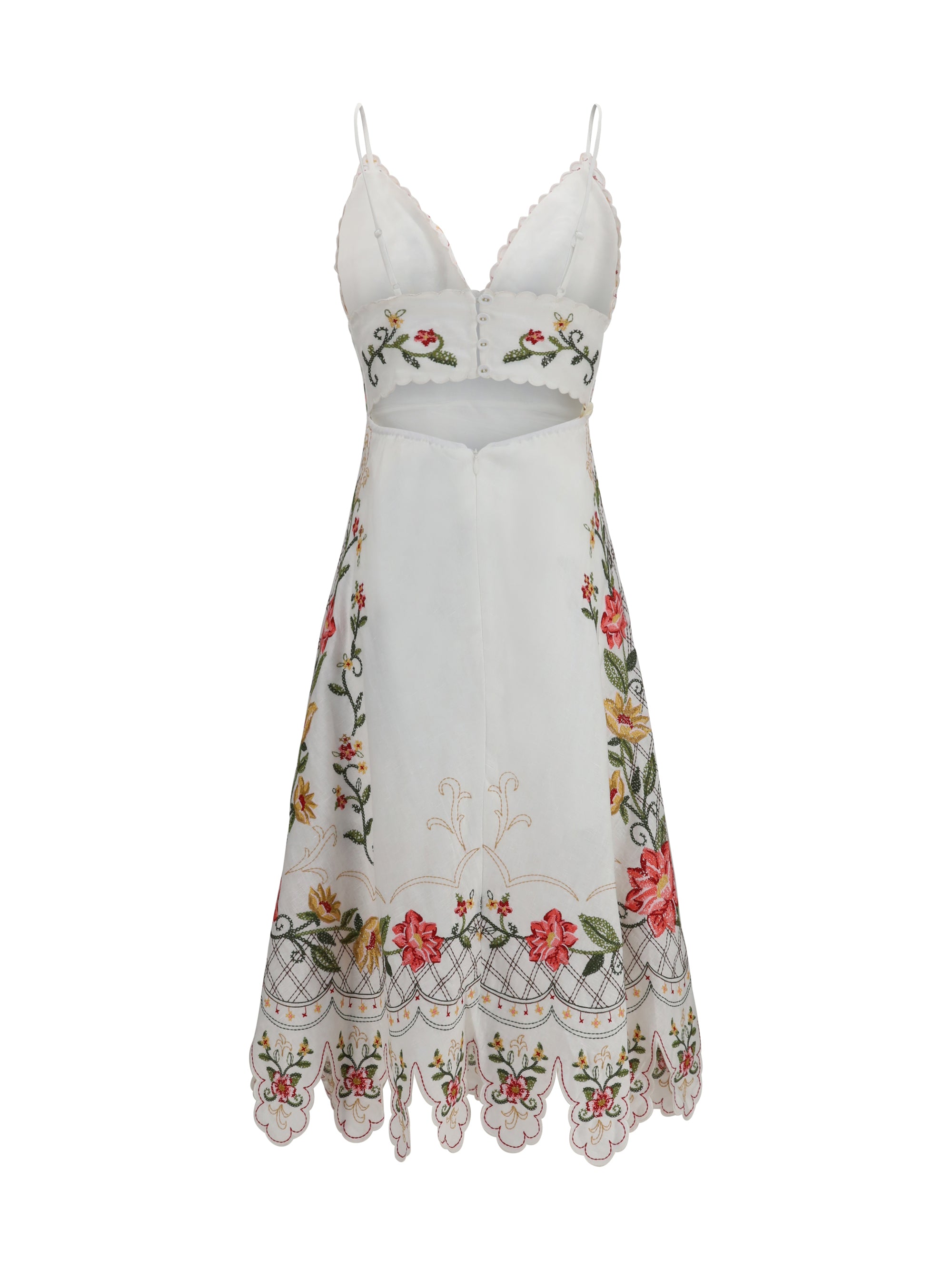 embroidered midi dress with asymmetrical hem