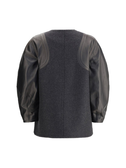 FENDI 40 blouson jacket in mélange wool and soft nappa leather