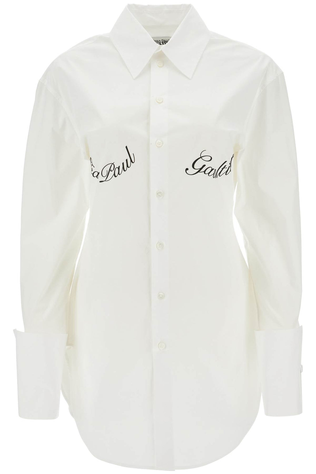 white poplin shirt with underboob print