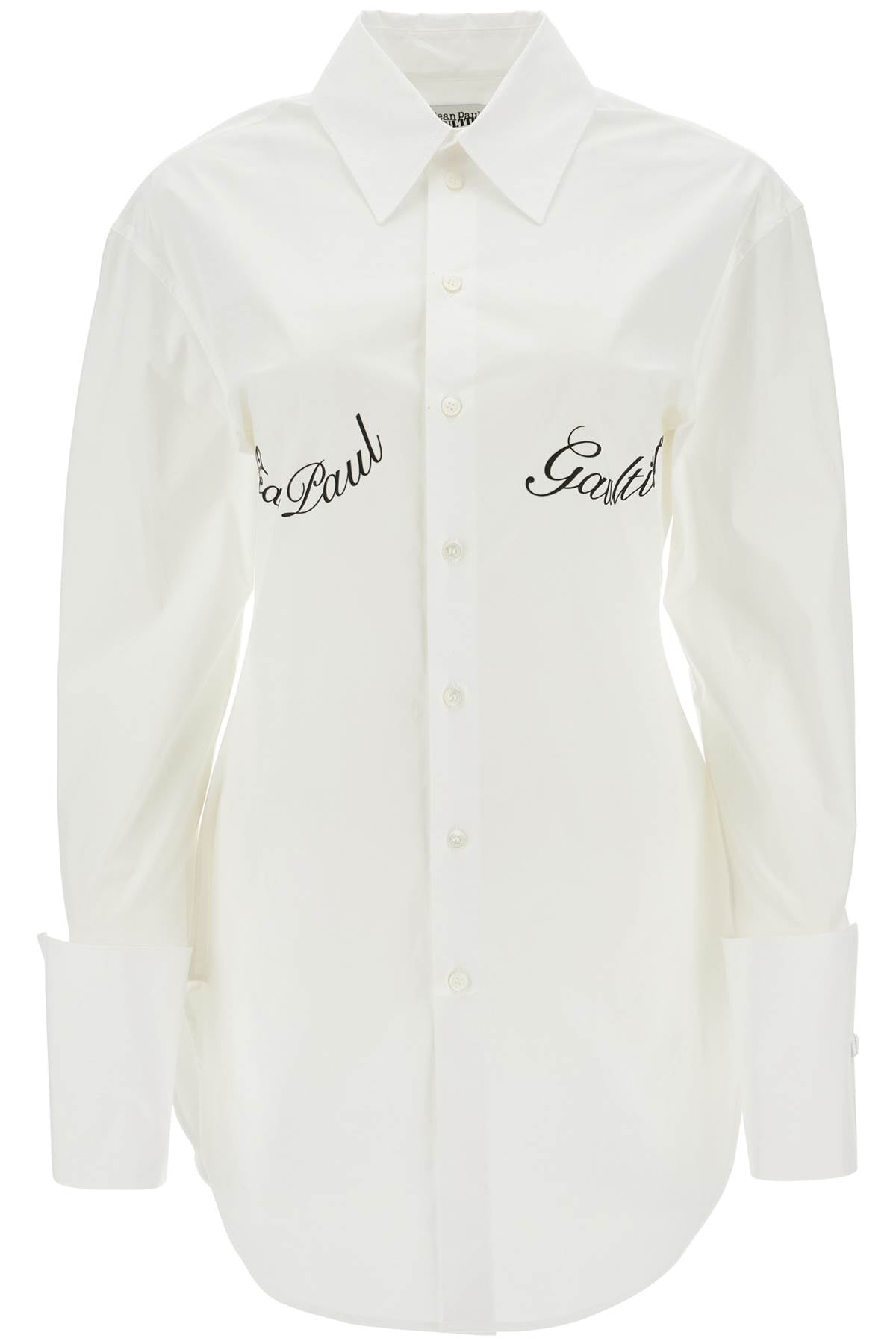 white poplin shirt with underboob print