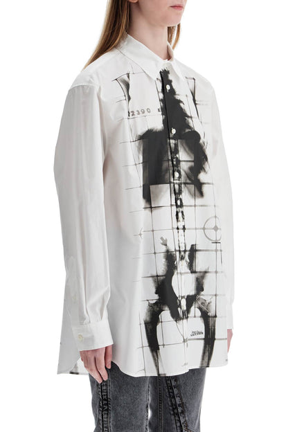 white cotton shirt with skeleton print front and back