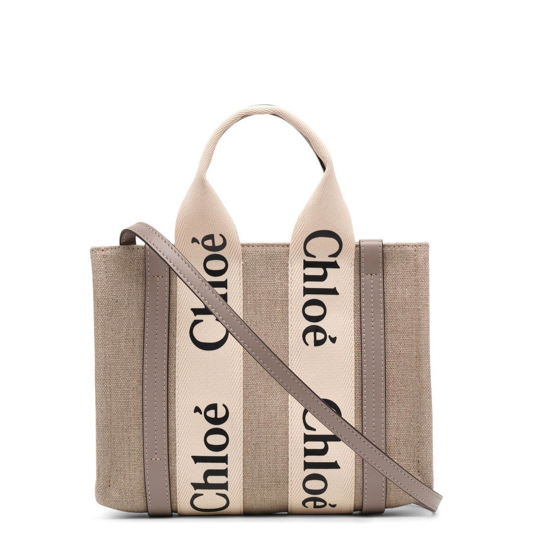 CHLOE Woody Small Leather Trimmed Canvas Tote