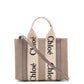 CHLOE Woody Small Leather Trimmed Canvas Tote