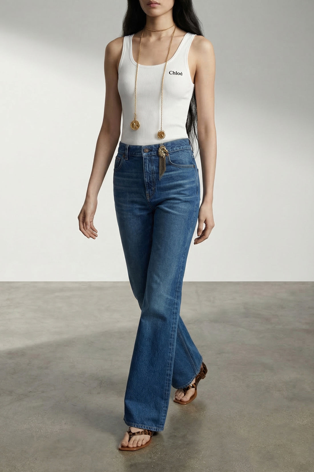 CHLOÉ M slightly stretch ribbed cotton top