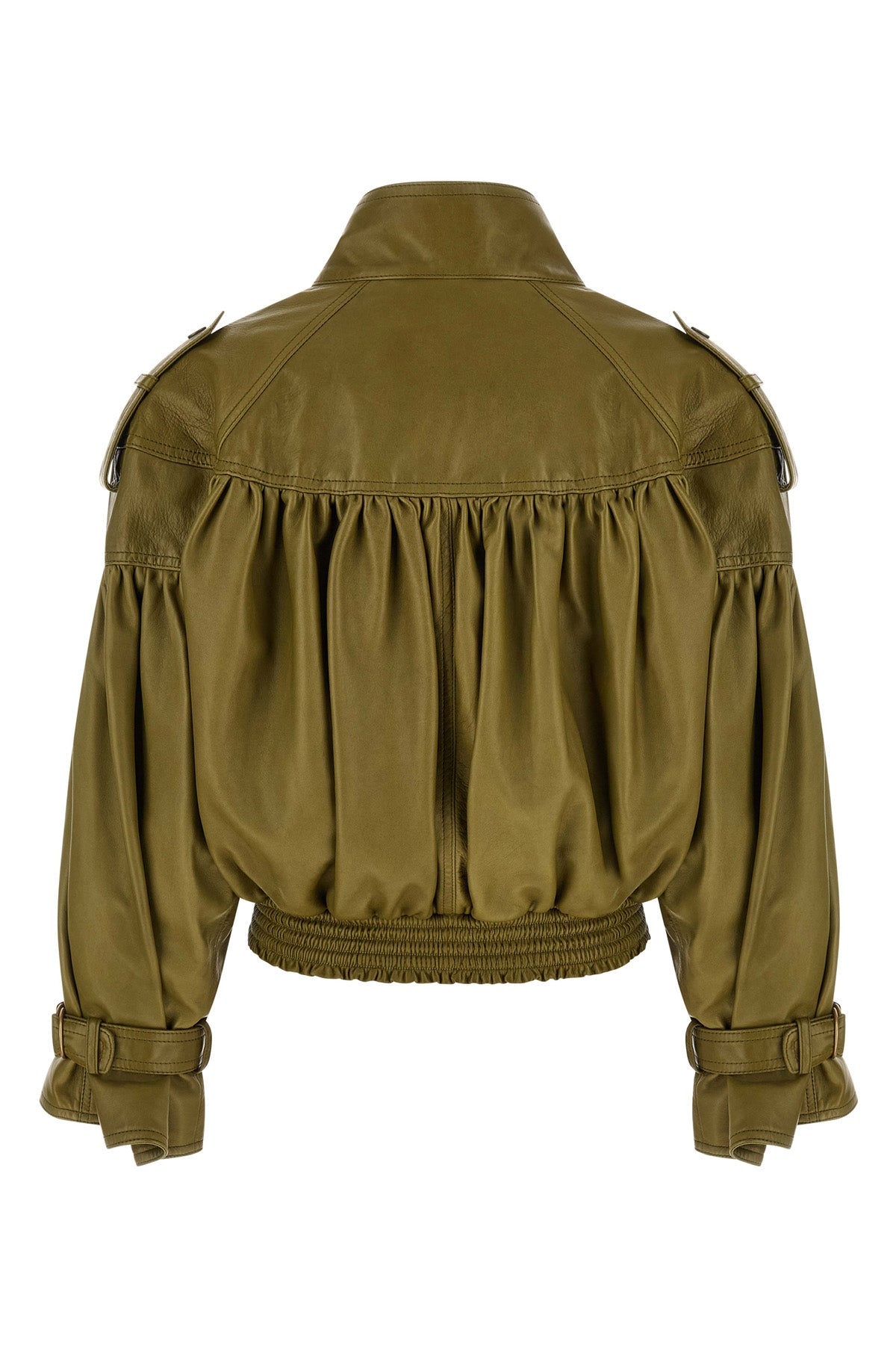 the chloé leather jacket features a cropped silhouette defined by an elaborate c