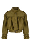 the chloé leather jacket features a cropped silhouette defined by an elaborate c