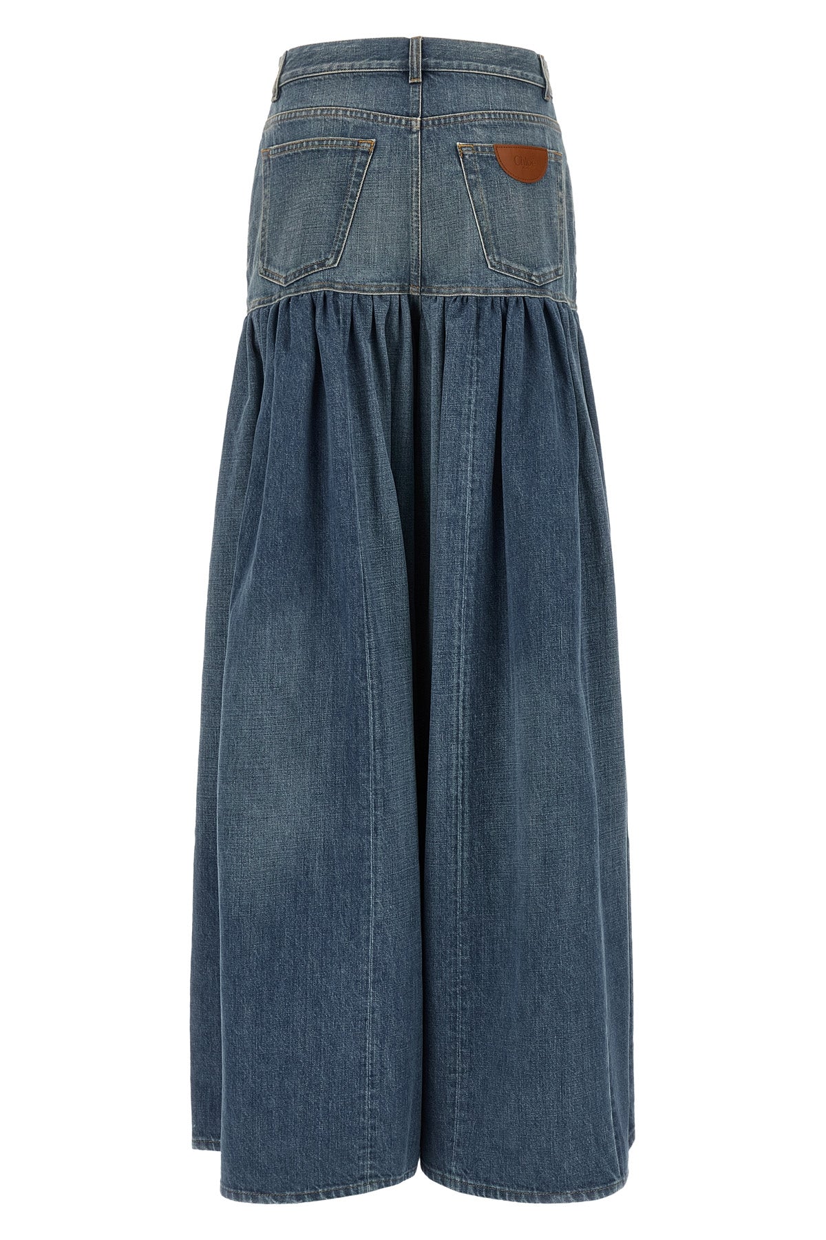 the chloé pure cotton denim trouser skirt redefines wardrobe volumes through a h