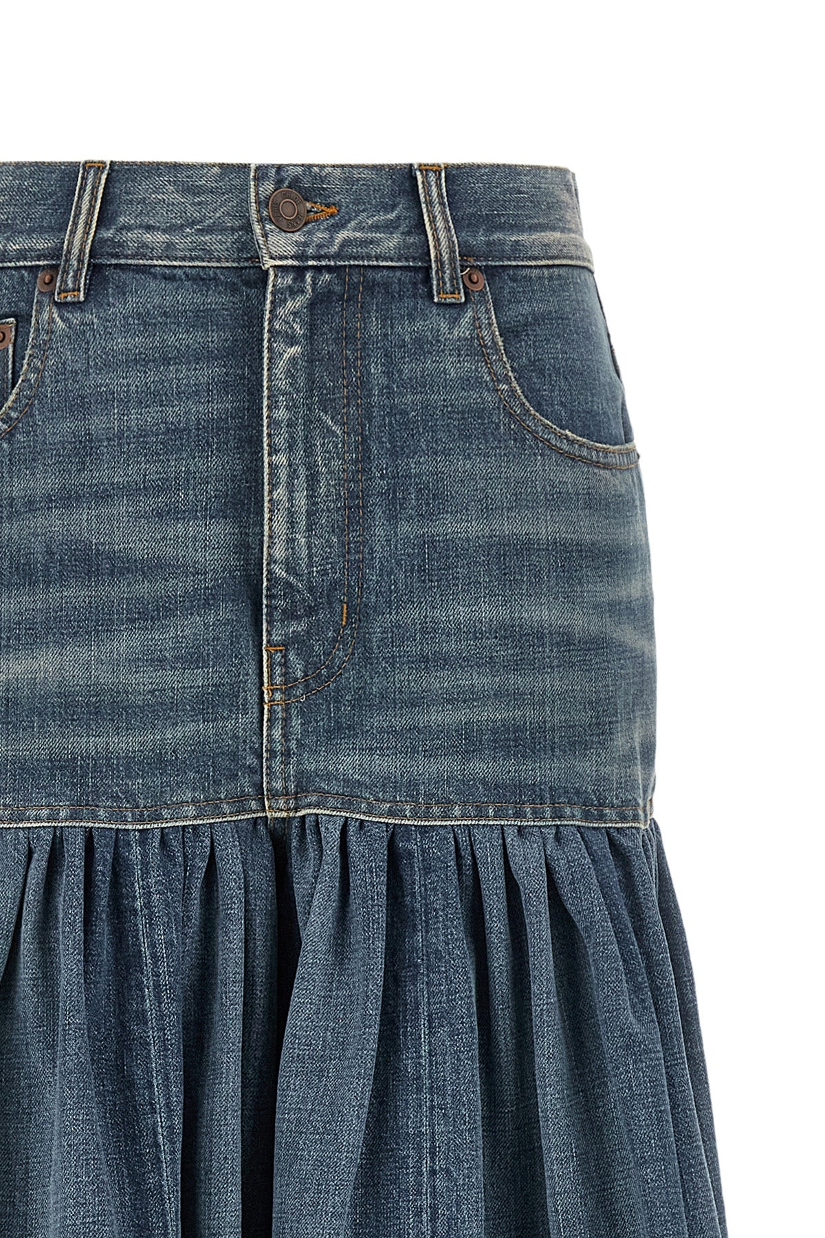 the chloé pure cotton denim trouser skirt redefines wardrobe volumes through a h