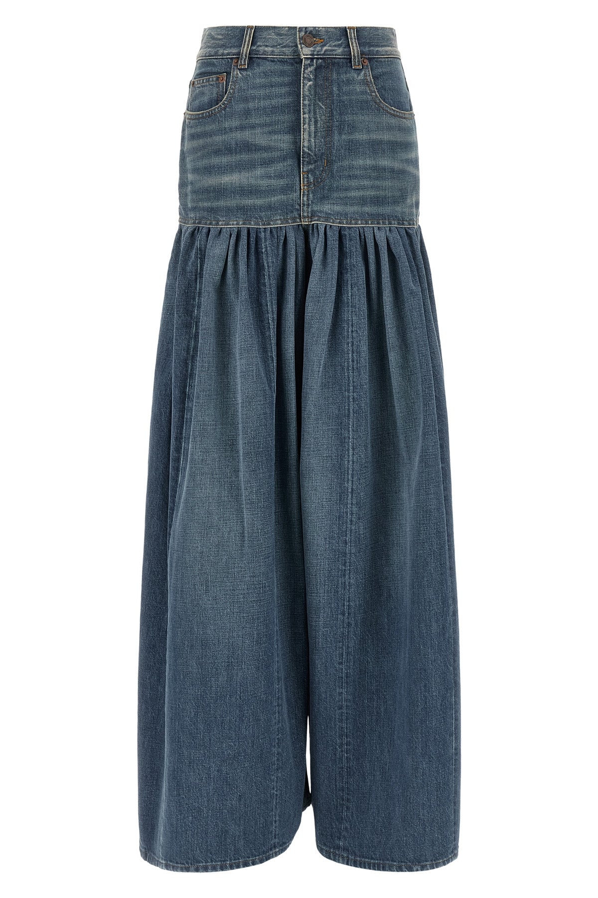 the chloé pure cotton denim trouser skirt redefines wardrobe volumes through a h
