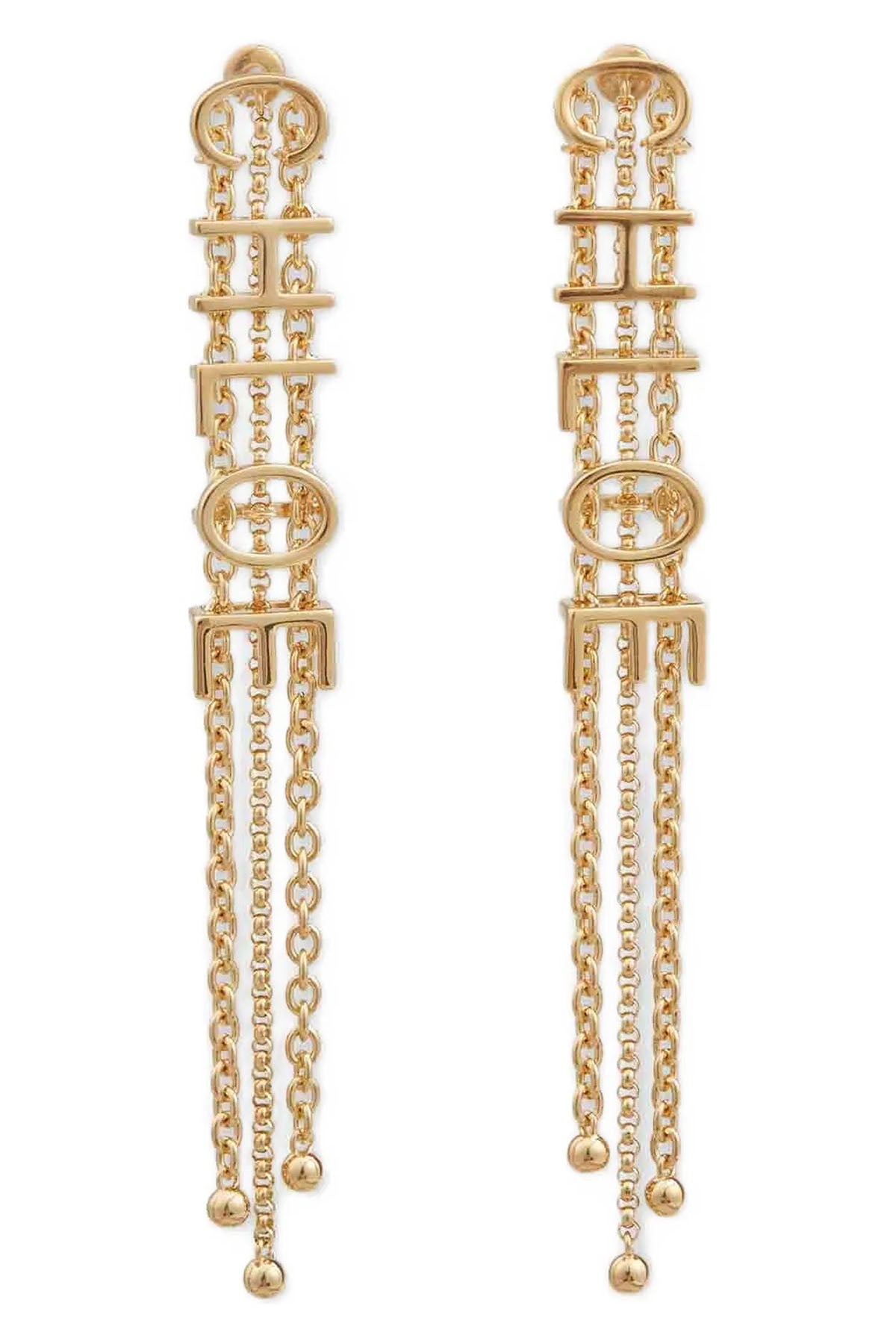 the chloé mini belt pendant earrings feature a linear metal frame