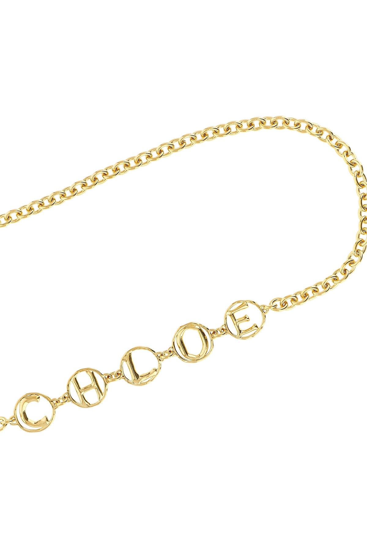 chloé script jewel belt in vintage gold brass