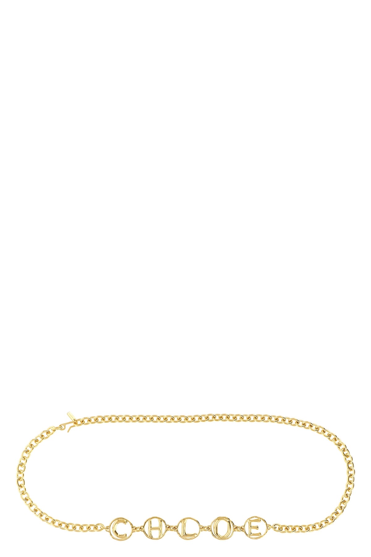 chloé script jewel belt in vintage gold brass