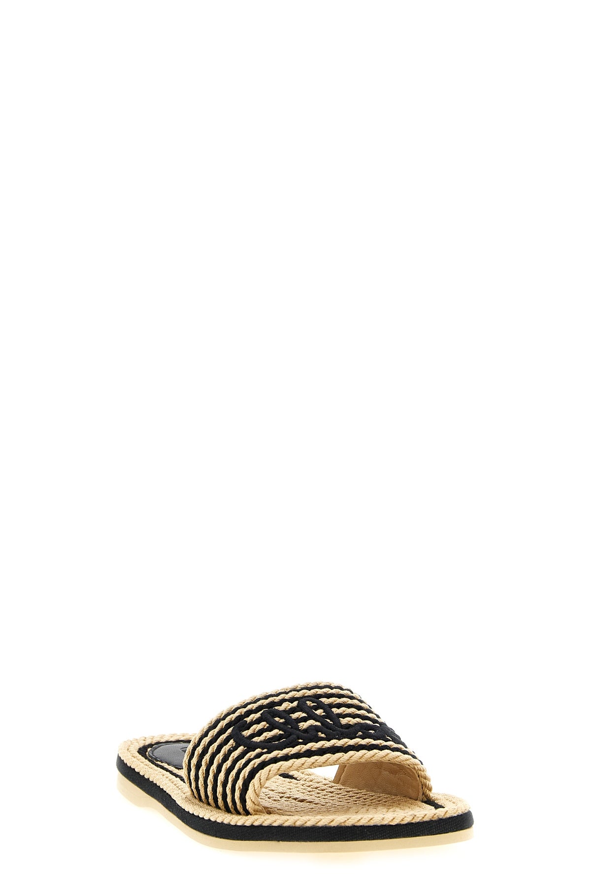 chloé sand hand-woven two-tone rope sabots
