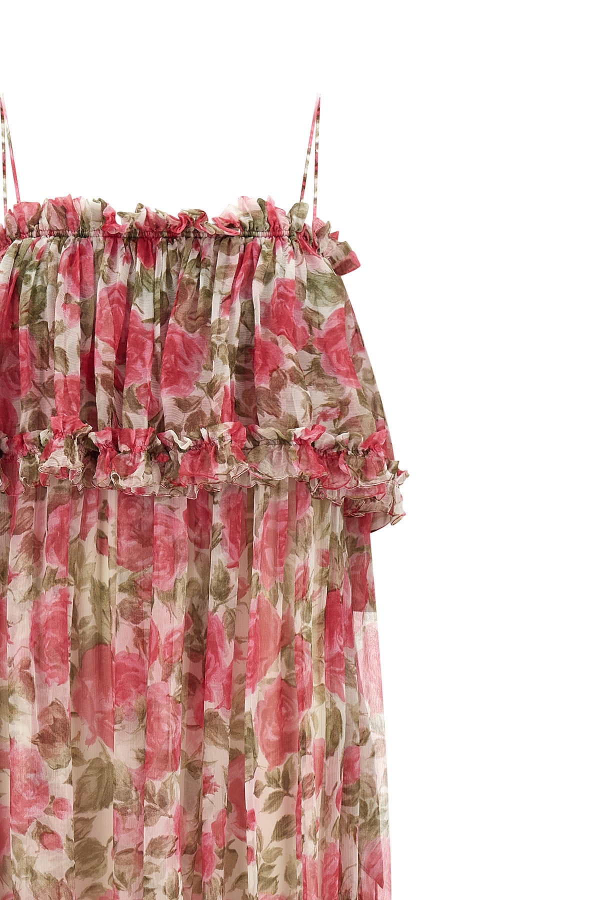 long dress in all-over rose-print silk muslin