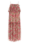 long dress in all-over rose-print silk muslin