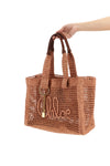 handcrafted east-west summer banana crocheted raffia shopper bag