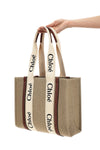 medium woody shopping bag in linen canvas