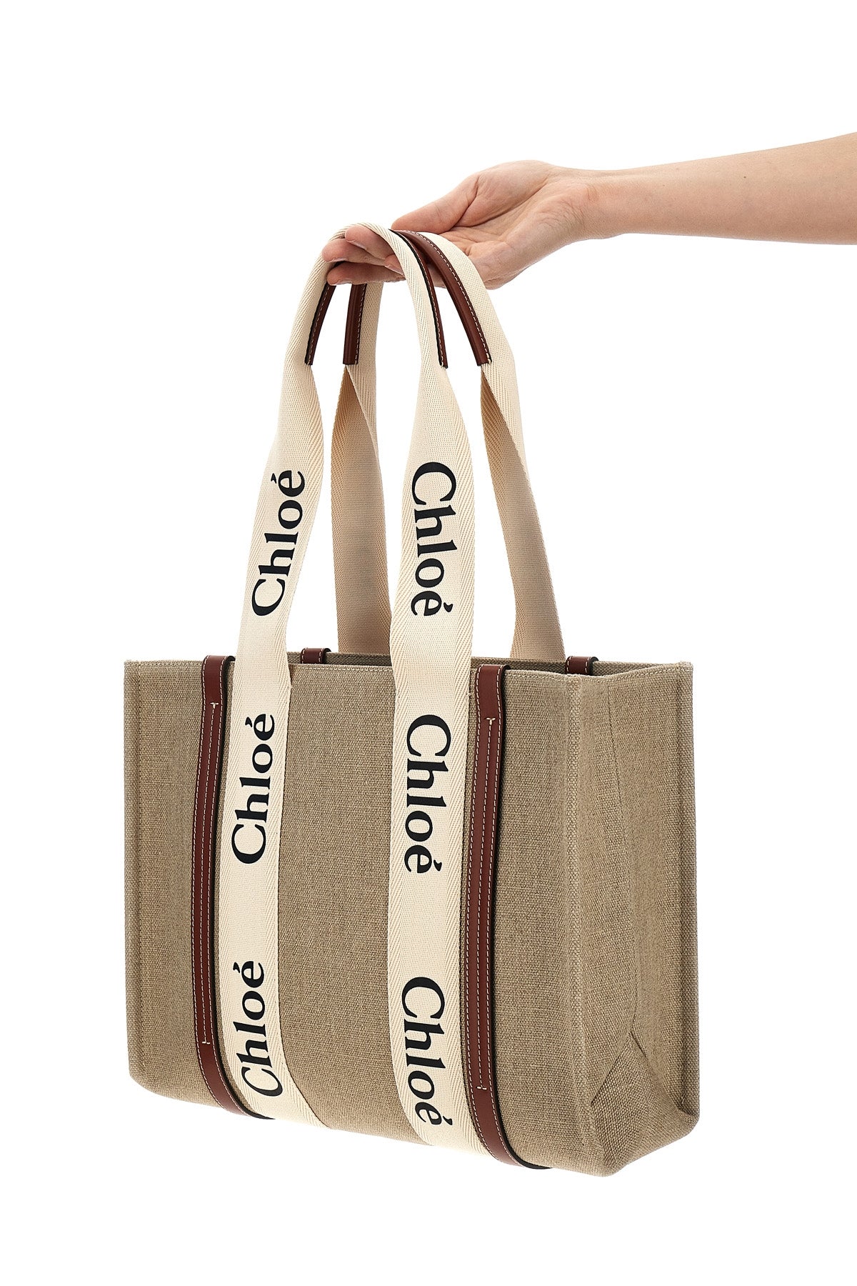 medium woody shopping bag in linen canvas