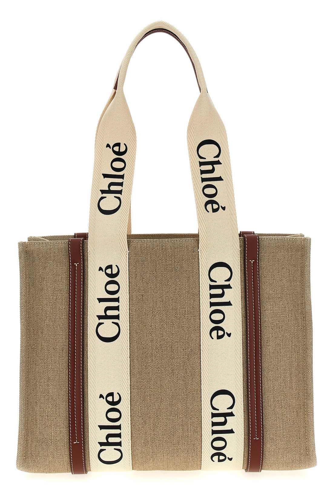 CHLOÉ OS medium woody shopping bag in linen canvas