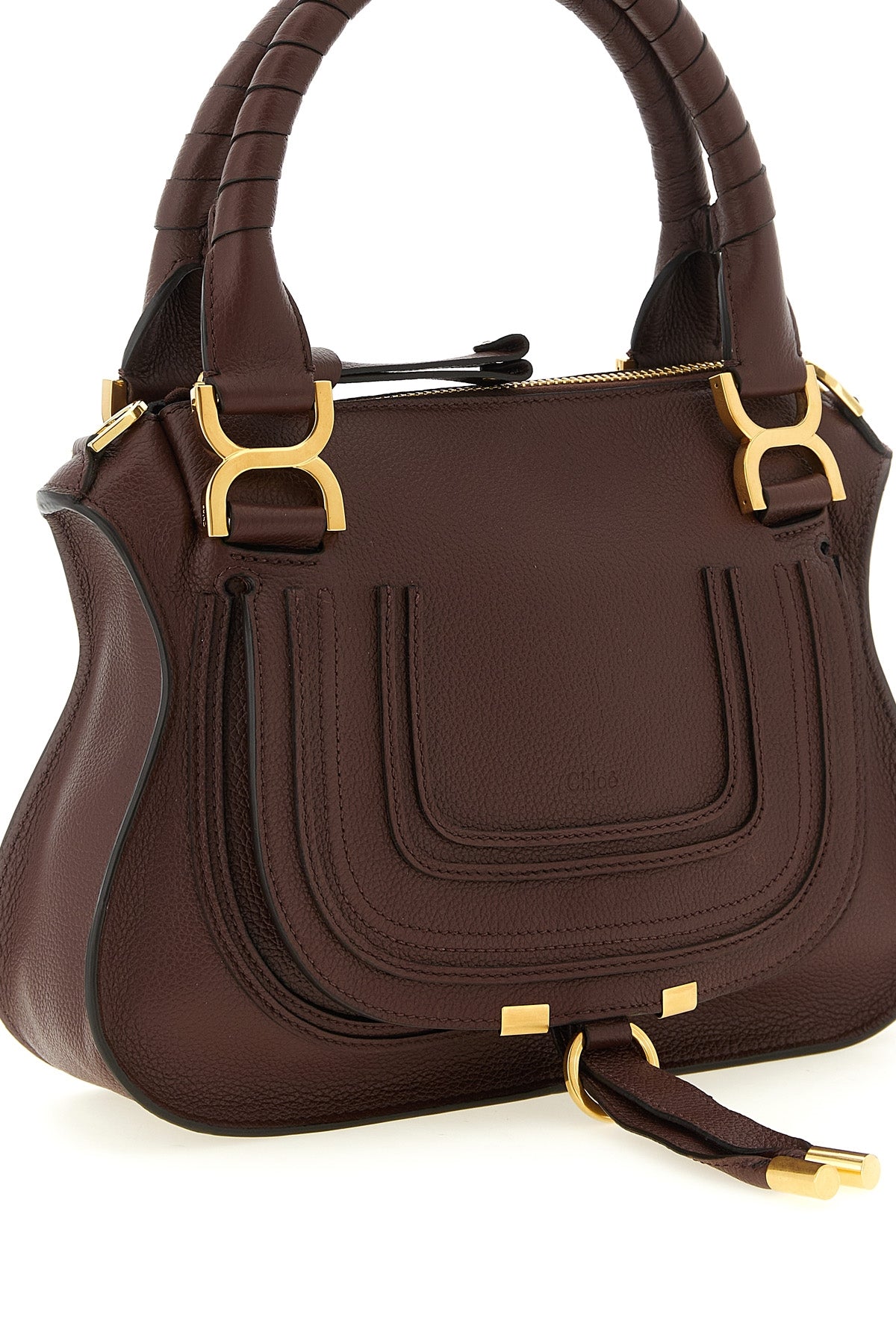the chloé marcie handbag is made of fine hammered calf leather in a deep brown t