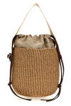 small woody straw bucket bag