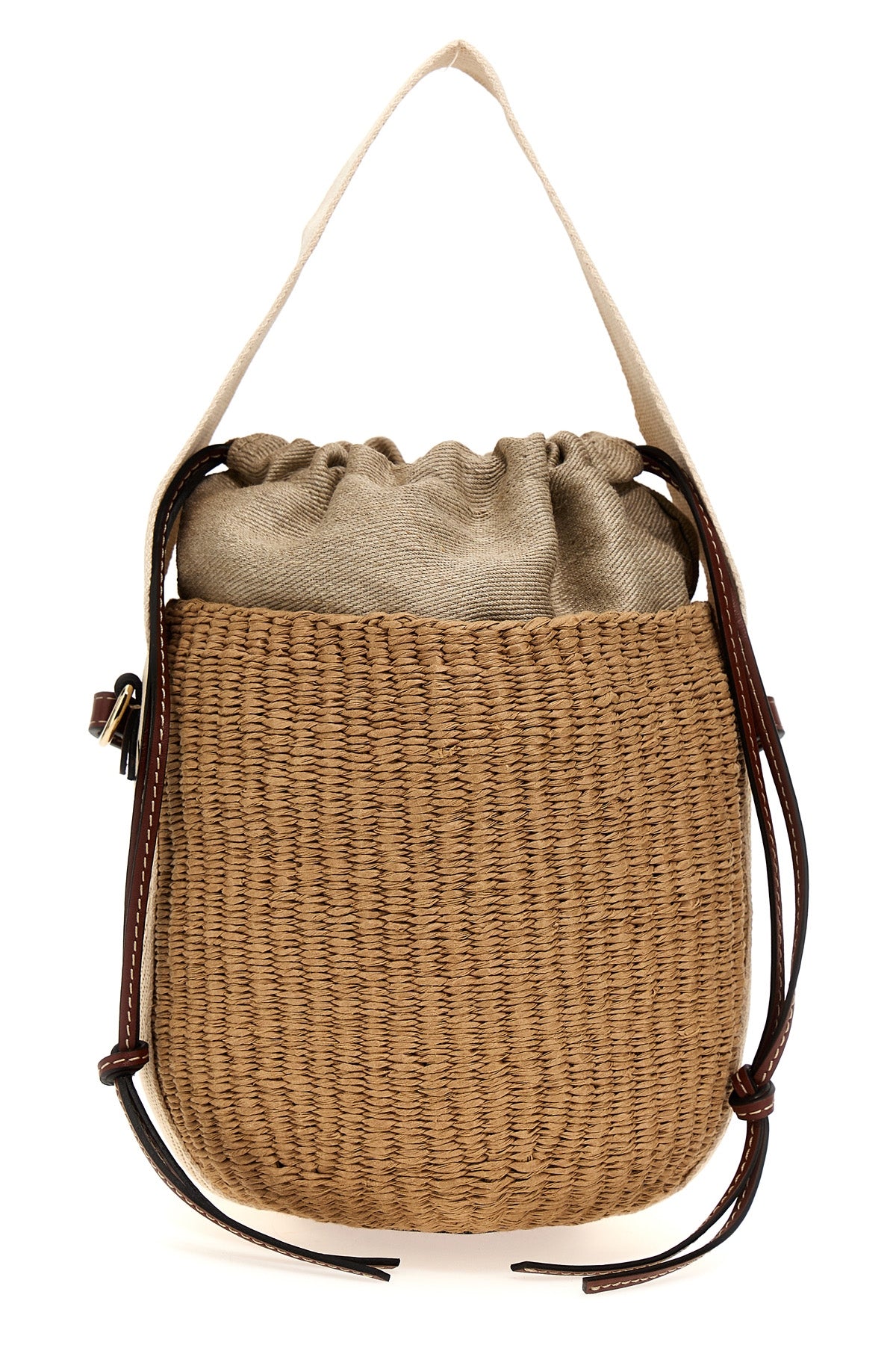 small woody straw bucket bag