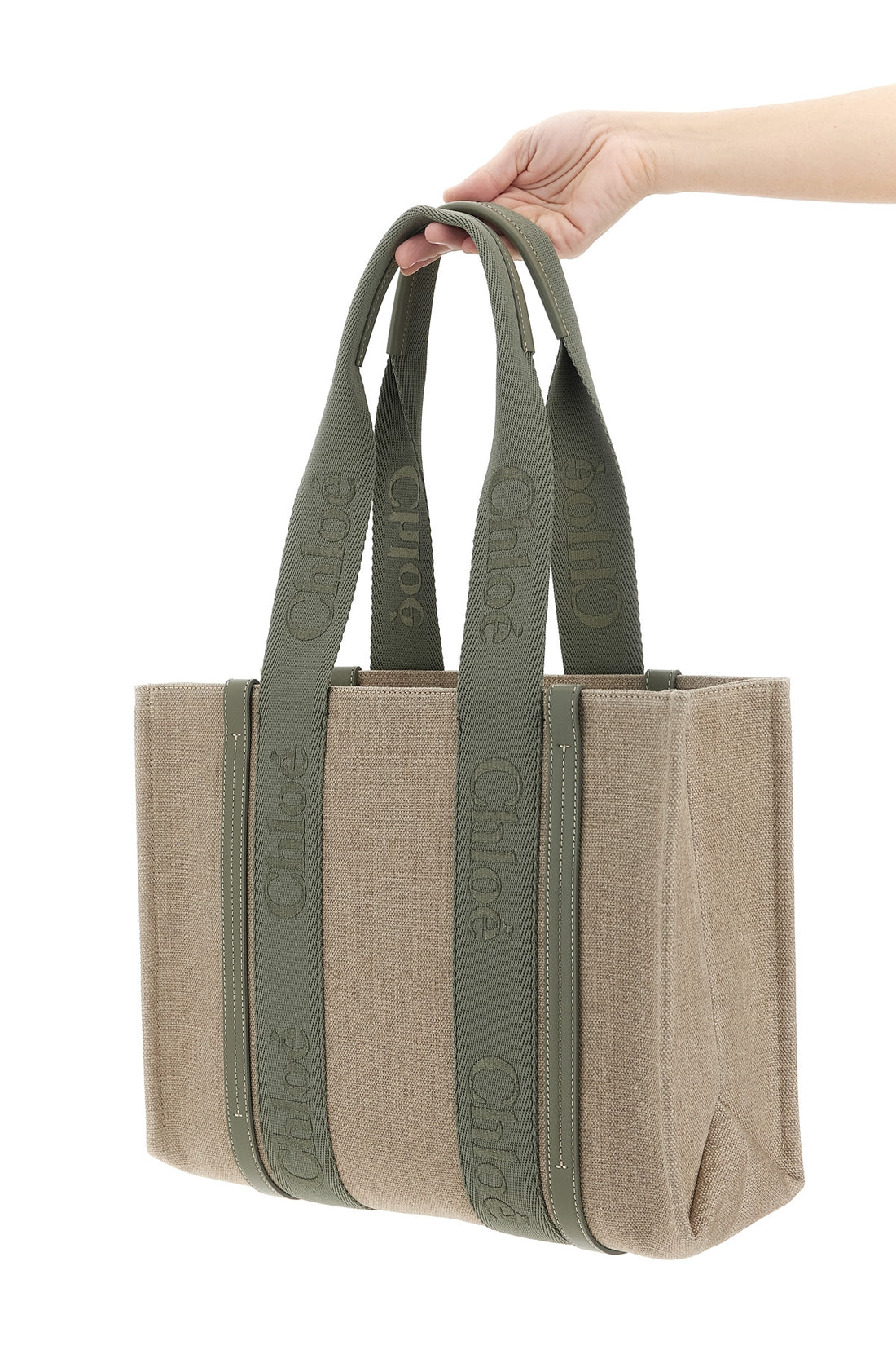 CHLOÉ OS medium woody shopping bag in linen canvas