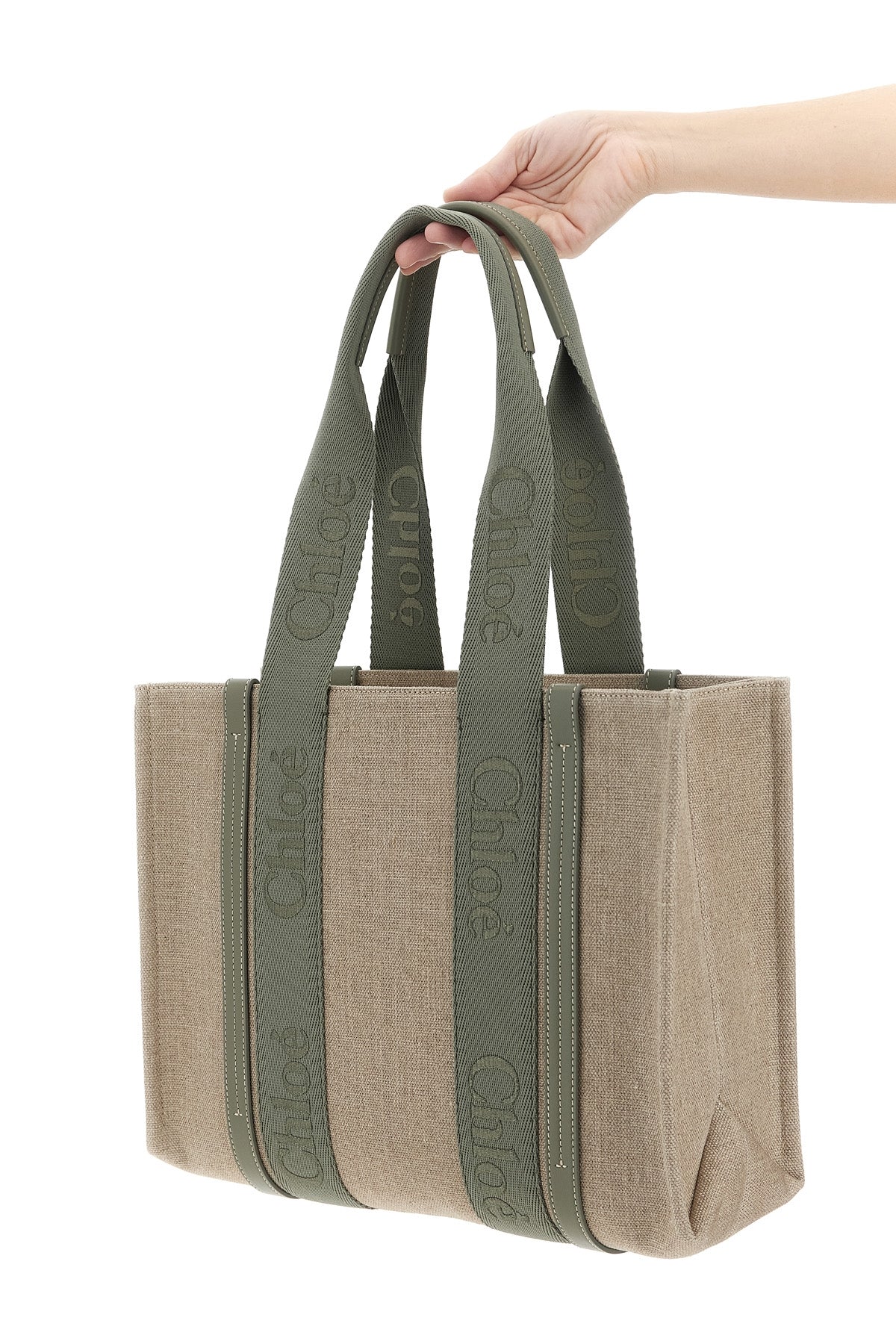 medium woody shopping bag in linen canvas