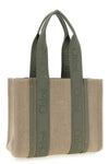 medium woody shopping bag in linen canvas