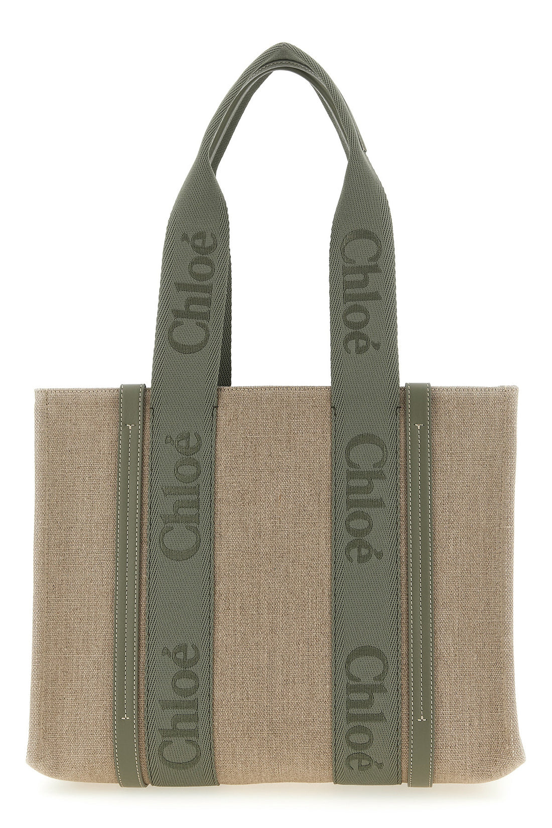 CHLOÉ OS medium woody shopping bag in linen canvas
