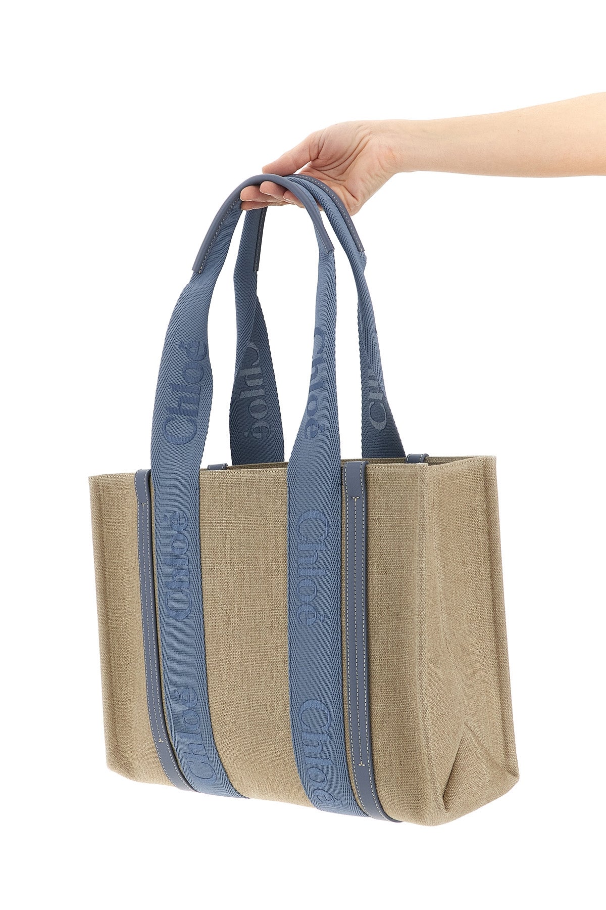 medium woody shopping bag in linen canvas