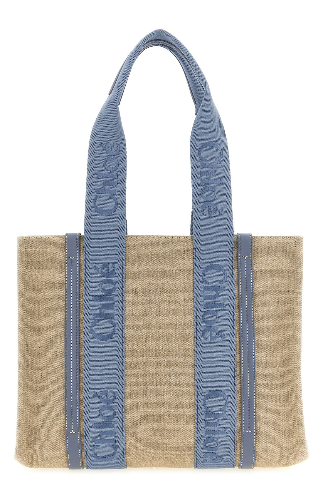 CHLOÉ OS medium woody shopping bag in linen canvas