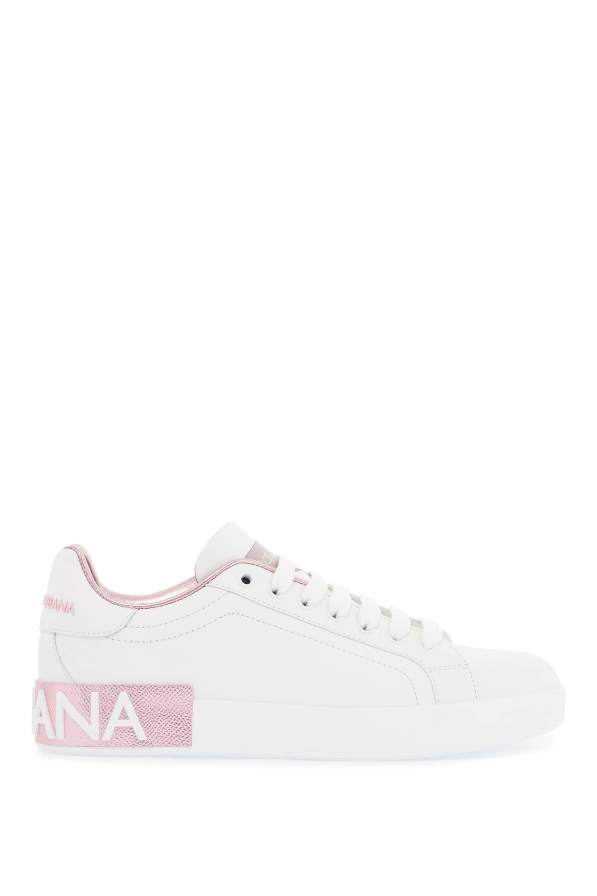 white and pink low-top sneakers for women in calfskin