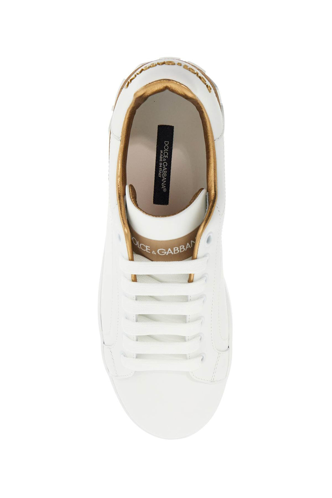 white calfskin low-top sneakers with gold details and velcro closure