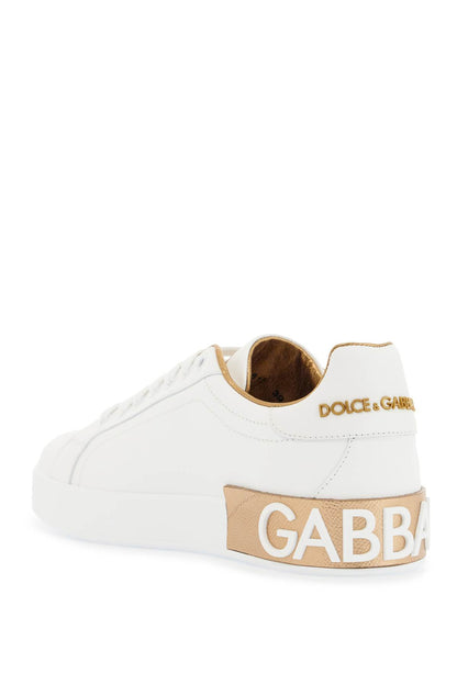 white calfskin low-top sneakers with gold details and velcro closure