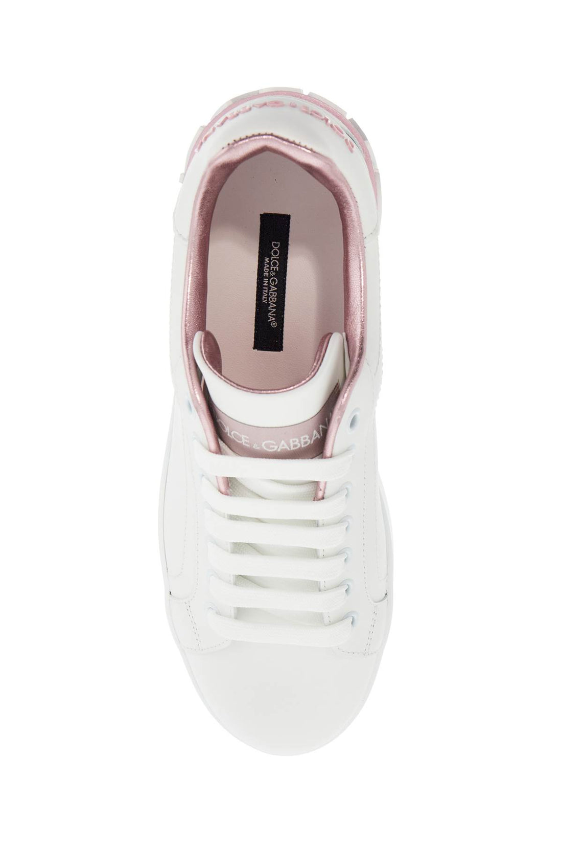 white and pink low-top sneakers for women in calfskin