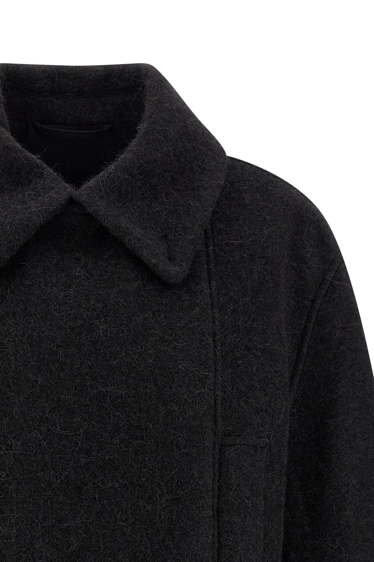 short asymmetrical bathrobe wool and alpaca blend coat