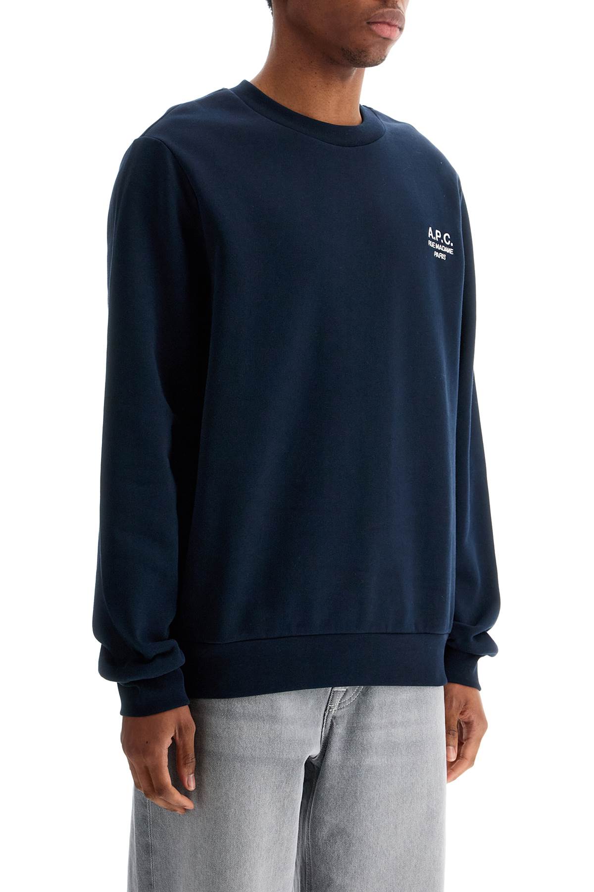 unisex dark blue organic cotton sweatshirt with embroidered logo