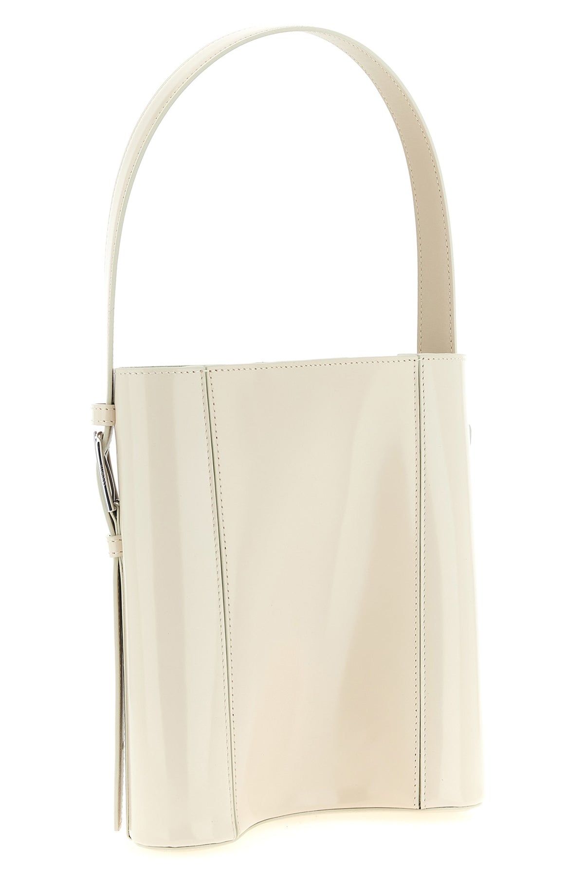 ergonomic bucket bag in smooth abrasive finish leather