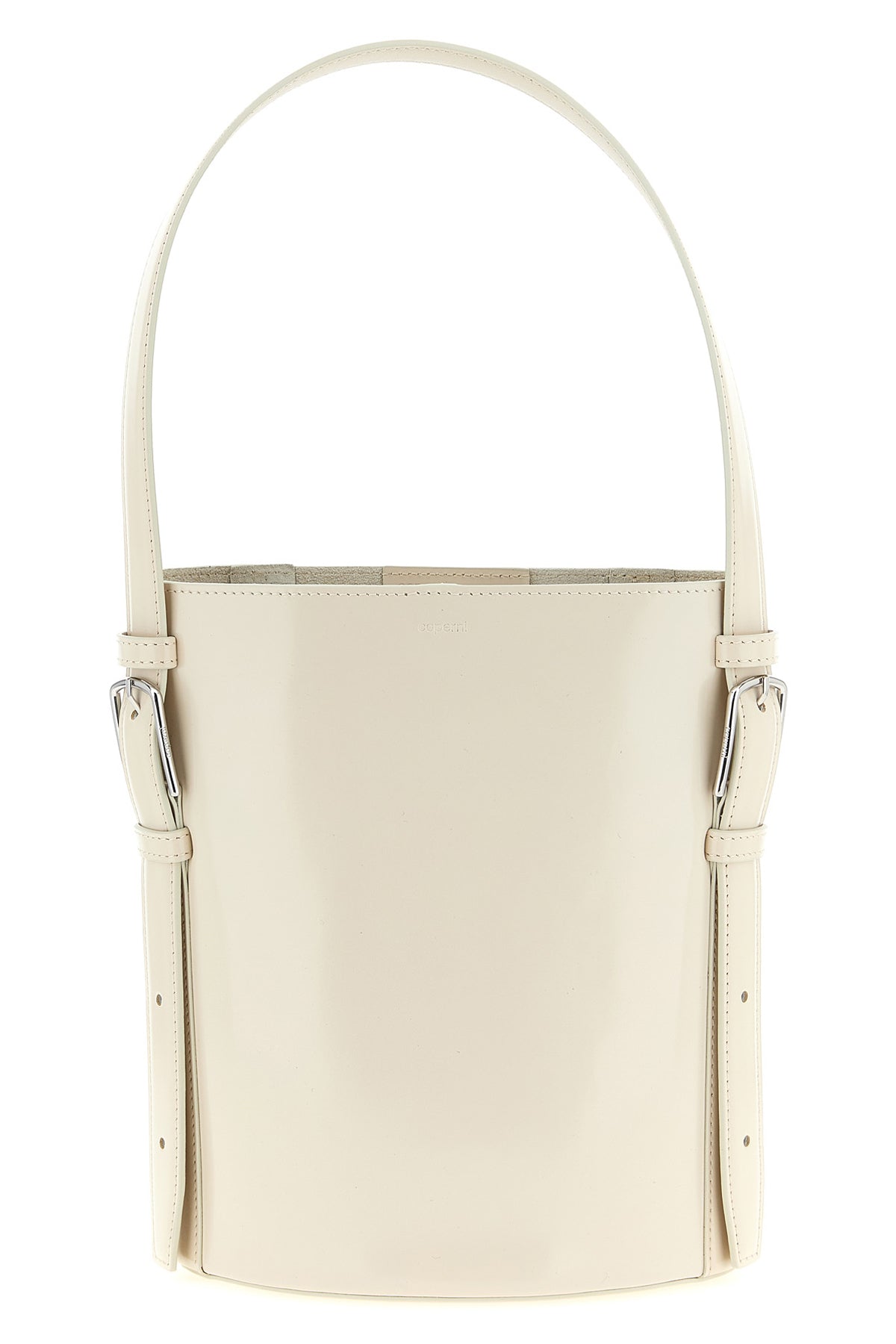 ergonomic bucket bag in smooth abrasive finish leather