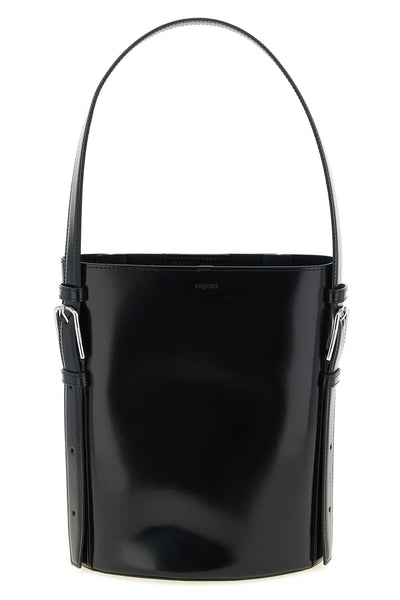 ergonomic bucket bag in smooth abrasive finish leather