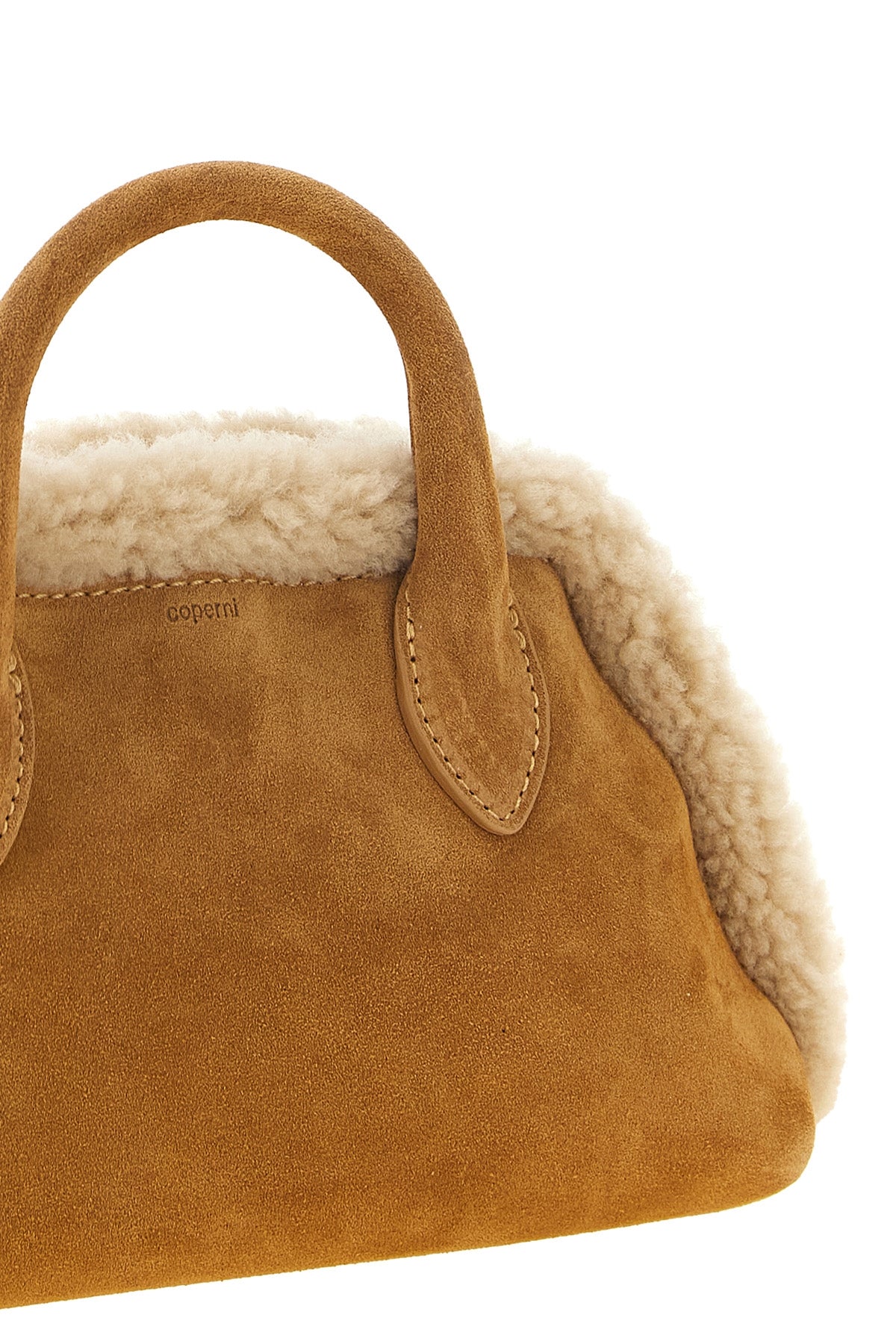the coperni duffle belt bag camel suede belt bag is distinguished by a structu
