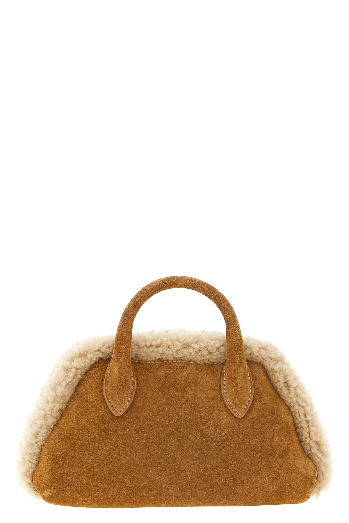 the coperni duffle belt bag camel suede belt bag is distinguished by a structu